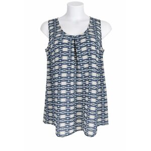 Daniel Rainn Geometric Boho Tunic Blue Ivory Sleeveless Flow Top Size 2X Artsy